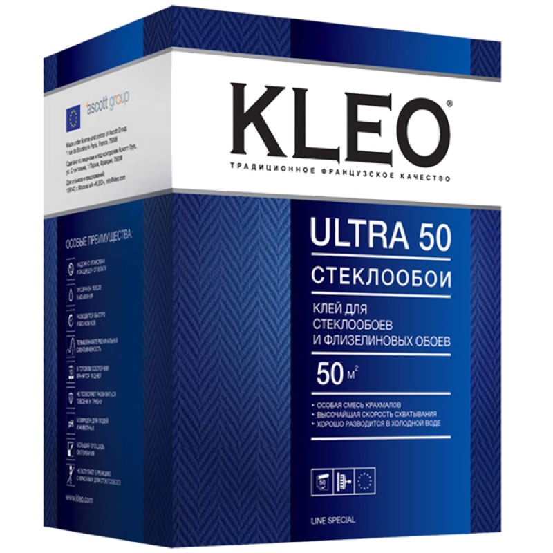 картинка Клей KLEO ULTRA 50 для стеклообоев и флизелиновых обоев 500г  от базы строительно-отделочных материалов